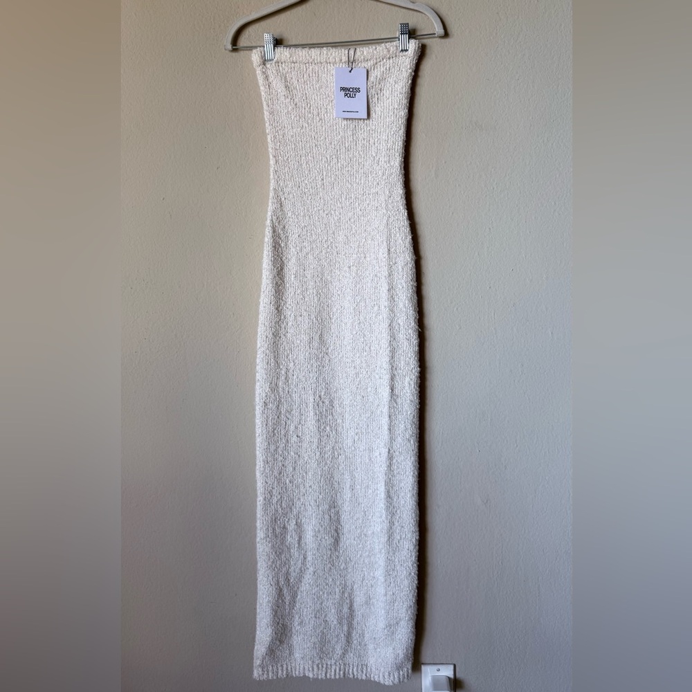 NWT Princess Polly Cloud Maxi Cream Dress Strapless Boucle Size 2 - Picture 9 of 14